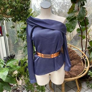 Banana Republic Navy Blue Print One Off Shoulder Top Blouse